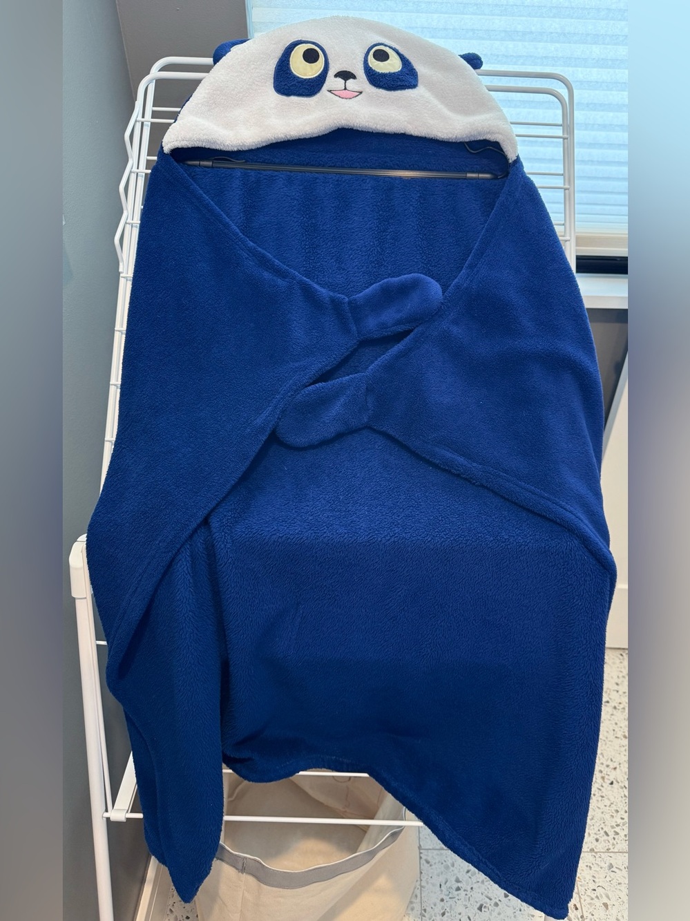 Cozy Blue Fleece Hooded Glow in the Dark Panda Bear Body Wrap Blanket